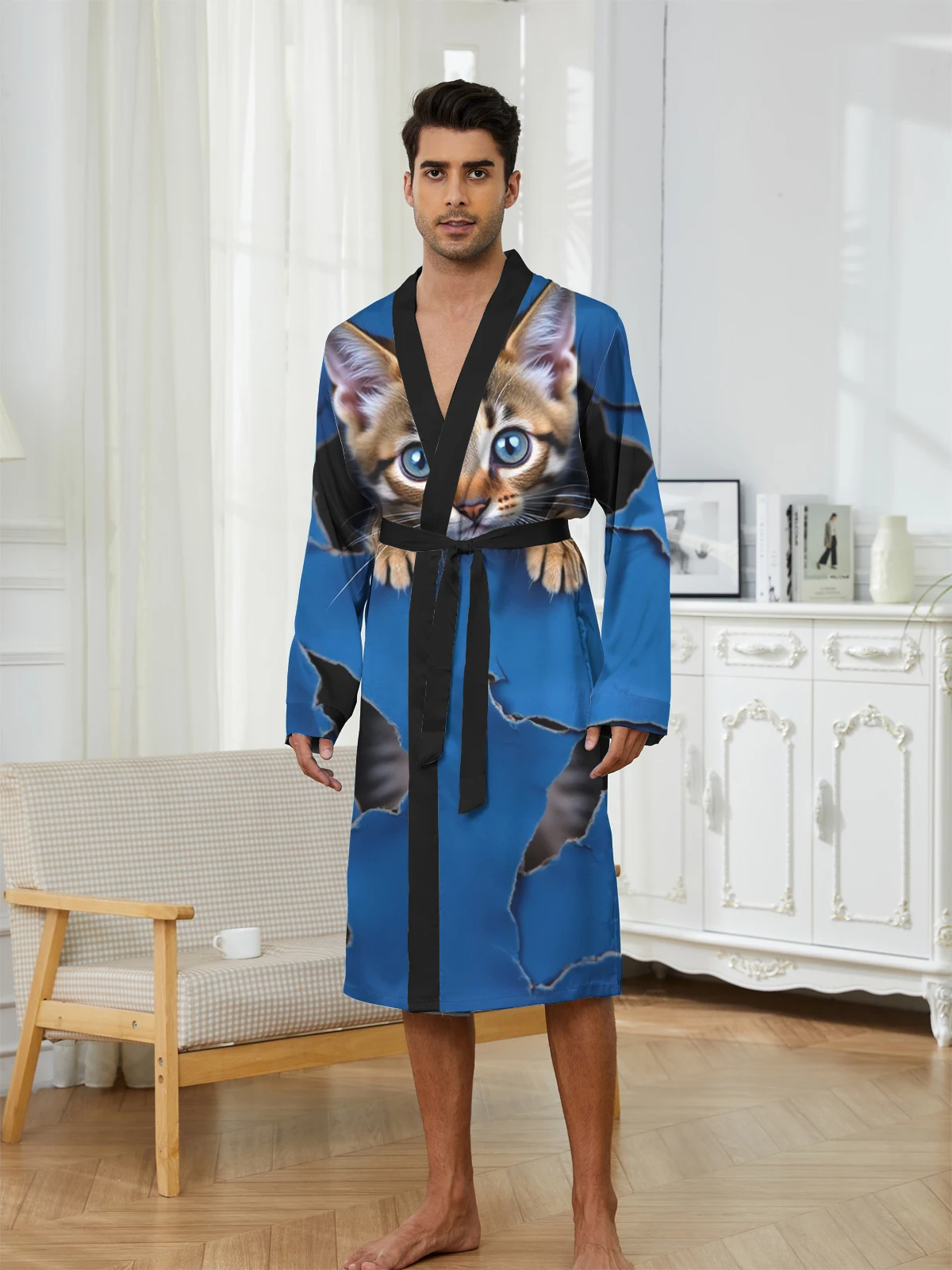 1pcs Men's Robes 2026 Spring/Summer Bathrobe man Funny pajamas Bathrobe Sleepwear Breathable Graphic 3D Printed robe