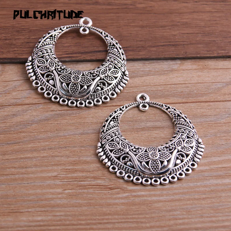 2PCS 43*46mm Two Color Vintage Metal Zinc Alloy Big Flower Charms Fit Jewelry Earring Pendant Connector Makings