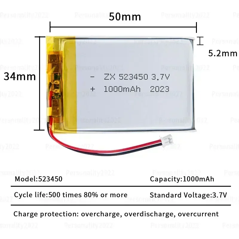 523450 Li-Polymer Batteries 3.7V Lithium Rechargeable Battery 1000mAh for Bluetooth Headset Mouse Mobile Phone Navigator Tablet