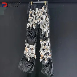 PFHQ Men's Thin Darkwear Trousers Micro Lace Summer Loose Flared Pants Fashion Popular Patchwork Pattern Pockets Design 21Z4296