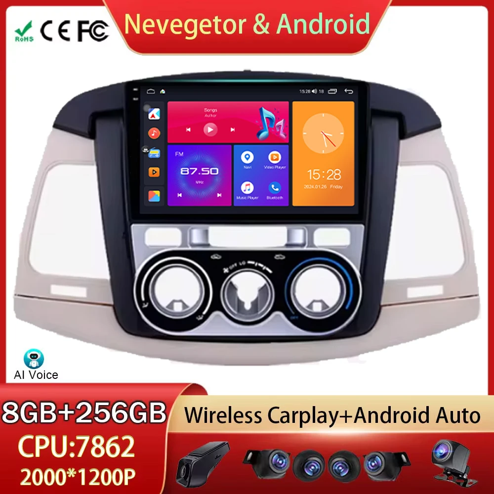 For Toyota Innova 2007-2011 Android Auto Car Radio Head Unit Multimedia Video Player Stereo GPS Navigation 5G WIFI No 2din DVD