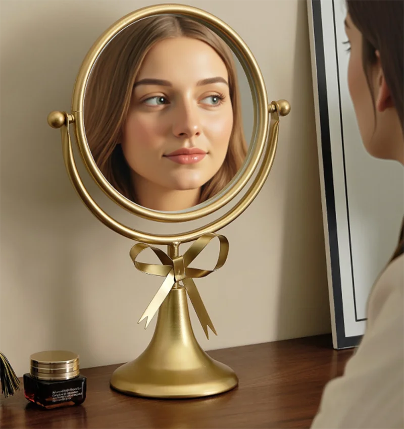 Metal Desktop Vanity Mirror - Rotatable HD Makeup Mirror with Stand, Princess Style Cosmetic Mirror For Bedroom