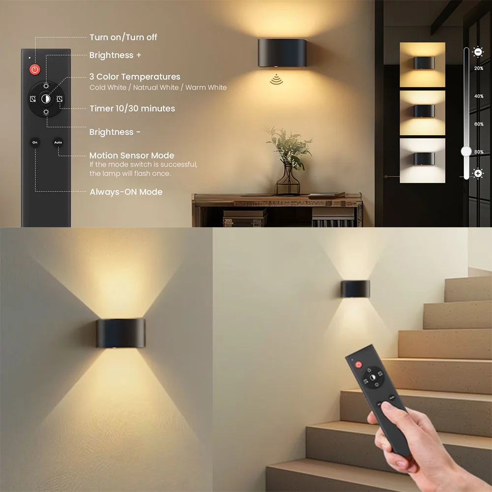 Immagine 7: Luce Notturna LED Intelligente con Sensore di Movimento, Ricaricabile, Magnetica, 3 Colori, Doppio Controllo, Impostazione Timer, Modalità Giorno/Notte