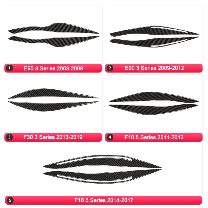 

Real Carbon Fibre For BMW F10 F30 E90 3 5 Series Car Front Headlight Eyebrow Eyelid Lamp Light Sticker External Decor Accessoris