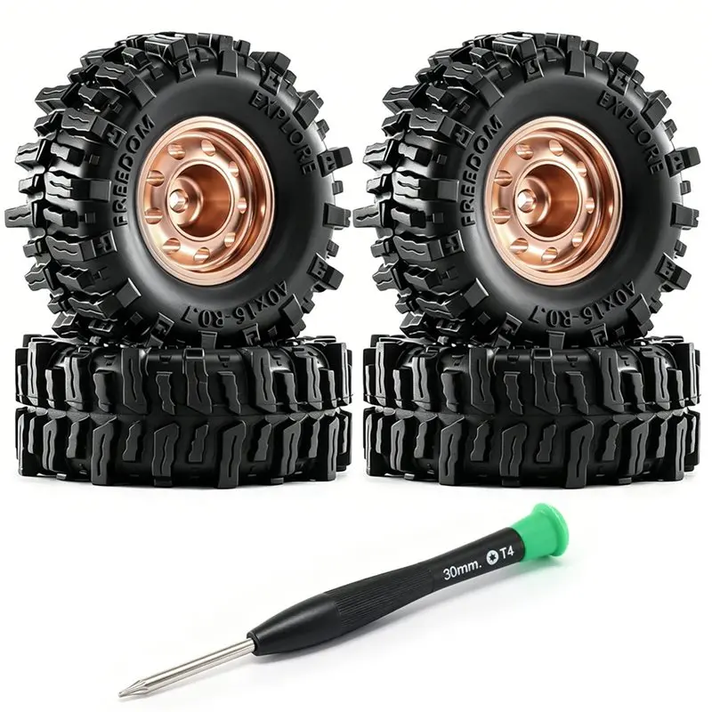 BEDW-0.7 Inch RC Rock Crawler Wheel Rims & Tires For 1/30 Axial SCX30 RC Climbing Car For Wrangler K10 For Ford Bronco M Orange