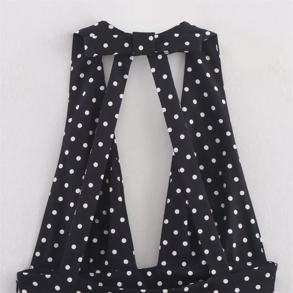 فستان نسائي جديد عصري ومثير بدون ظهر ورقبة على شكل حرف V بدون أكمام منقط ورقبة معلقة فستان قصير نحيف #6