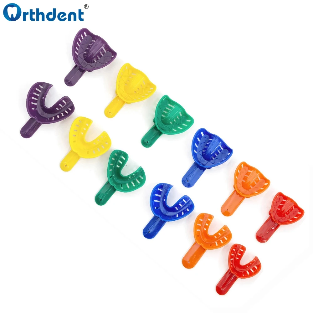 Bandejas de impresión Dental de plástico desechables para adultos y niños, Kit de soporte de dientes de colores, Material de suministro Central