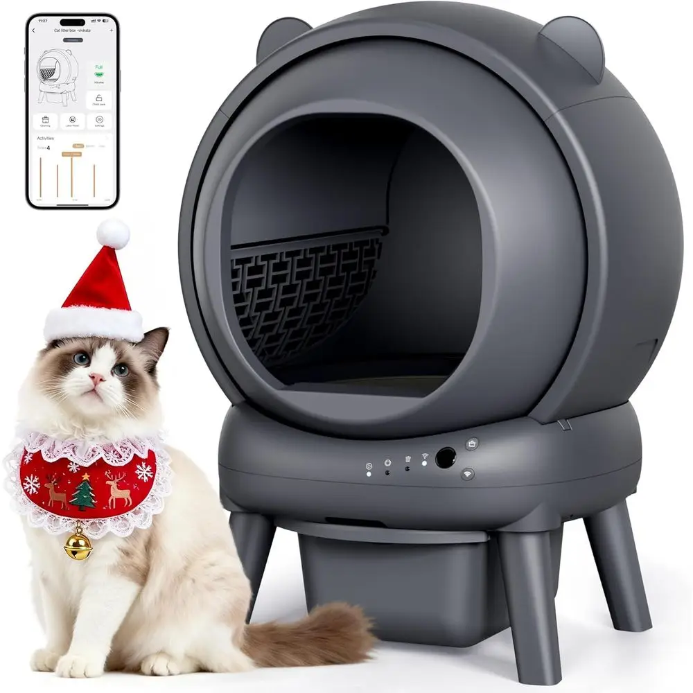 

Smart Self-Cleaning Litter Box for Multiple Cats with Large Capacity, App Control, Odor and Noise Reduction, Dual Safety Sensors