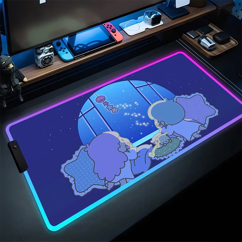 

RGB Gaming Mouse Pad littletwinstars Desk Mat HD Gamer Accessories Large LED Light MousePads Computer Carpet Sanrio Home Decor