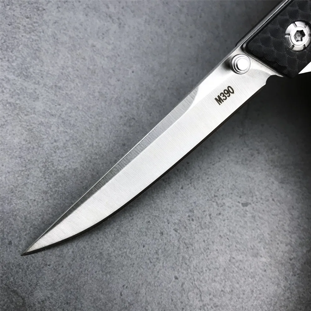 Tactical Lightweight Marked M390 Folding Knife Outdooor Hunting Camping Hiking Defense EDC Tool,3.14/ Blade Black Nylon Handle