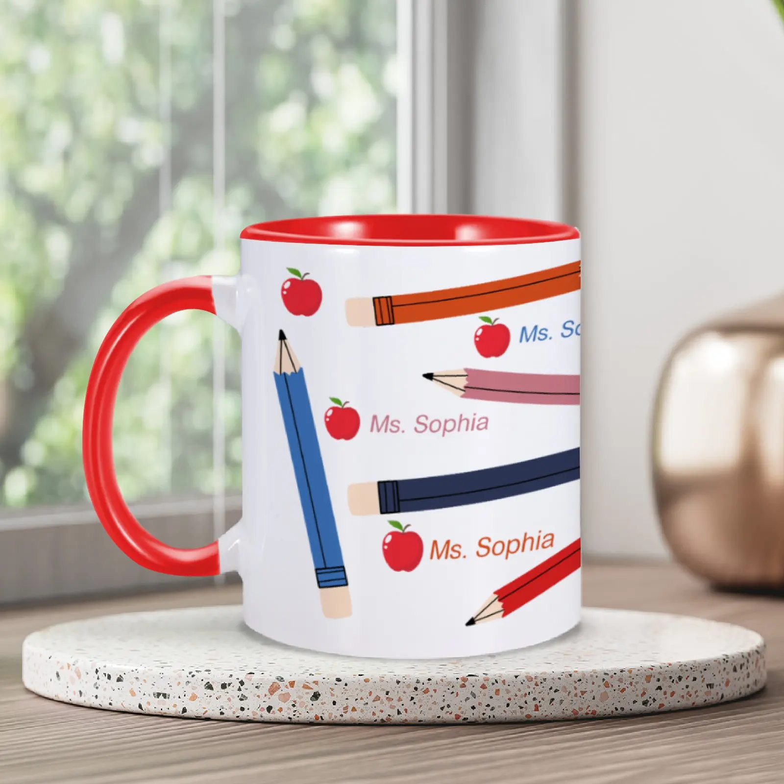 Custom Teacher's Name Coffee Mug Appreciation Gift for Women Office Tea Water Cup Personalized Cute Cups 11 Oz Hot Cocoa Mugs