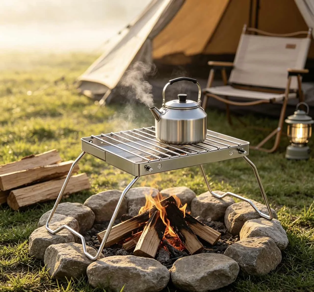 Outdoor Stainless Steel Stove Holder Camping Portable Folding Mini Barbecue Rack Pot Holder Baking Tray Holder gallery 2