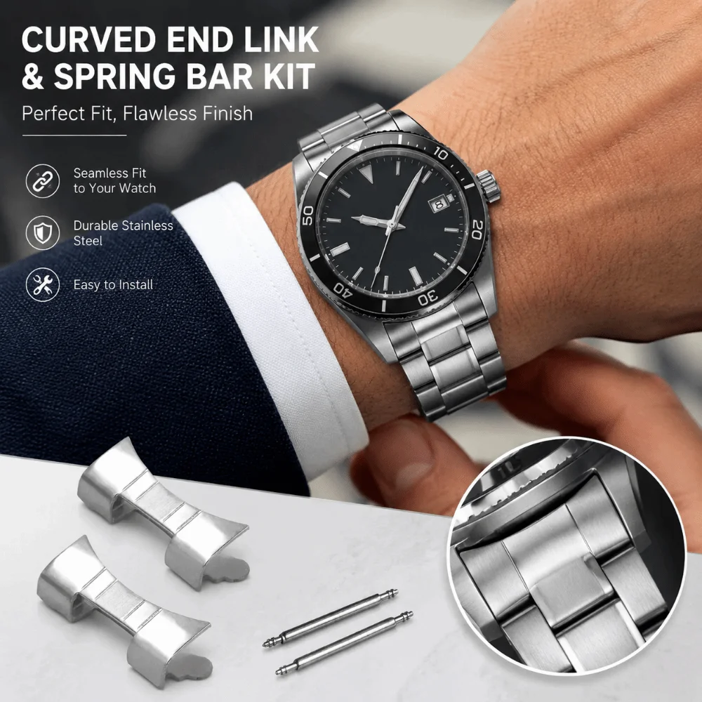 Stainless Steel Watch Strap End Link 20mm Metal Wristband Curved End Bracelet Adapter Curved End Link Set Watch Accessories