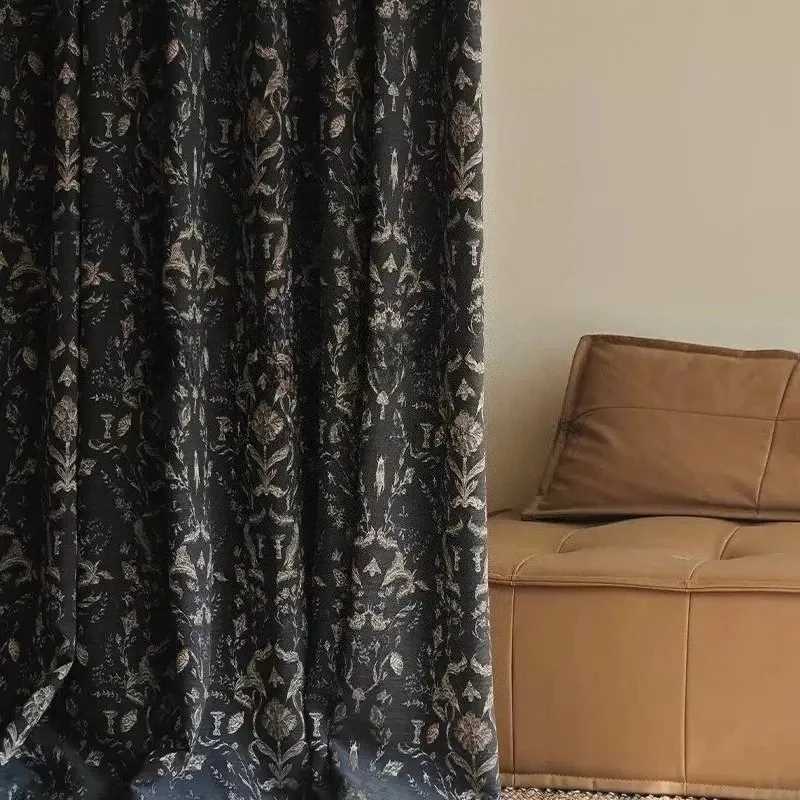 Vintage Printed Thick Chenille Curtains for Living Room Bedroom Partition Curtains Customized Blackout Curtains Finished