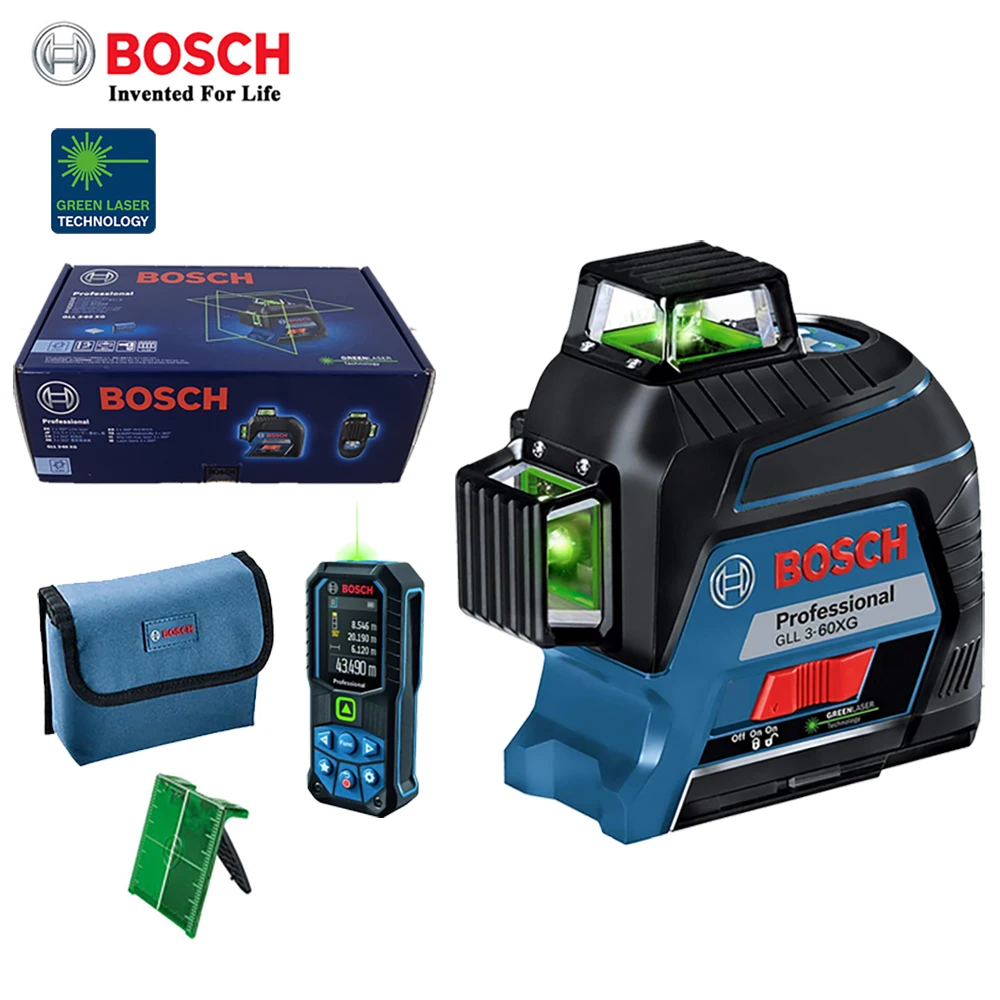 Bosch GLL 3-60 XG Professionelles Laser-Nivelliergerät, 360 automatische Nivellierung, grüne 12-Zeilen-Laser, präzise Bauwerkzeuge für den Innen- und Außenbereich
