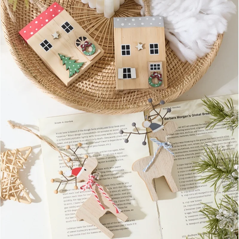 

Wooden House Ornament Hanging Christmas Handmade Home Cabinet Desktop Landscaping Decoration Creative Diy Hanging Ornaments