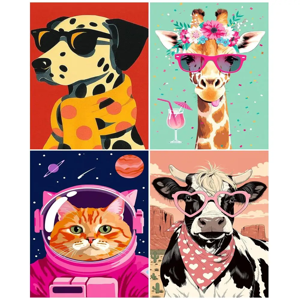 GATYZTORY Paintings To Paint With Numbers Simple Gift Abstract Illustration Dopamine Color Animals Home Decoration Arts Crafts
