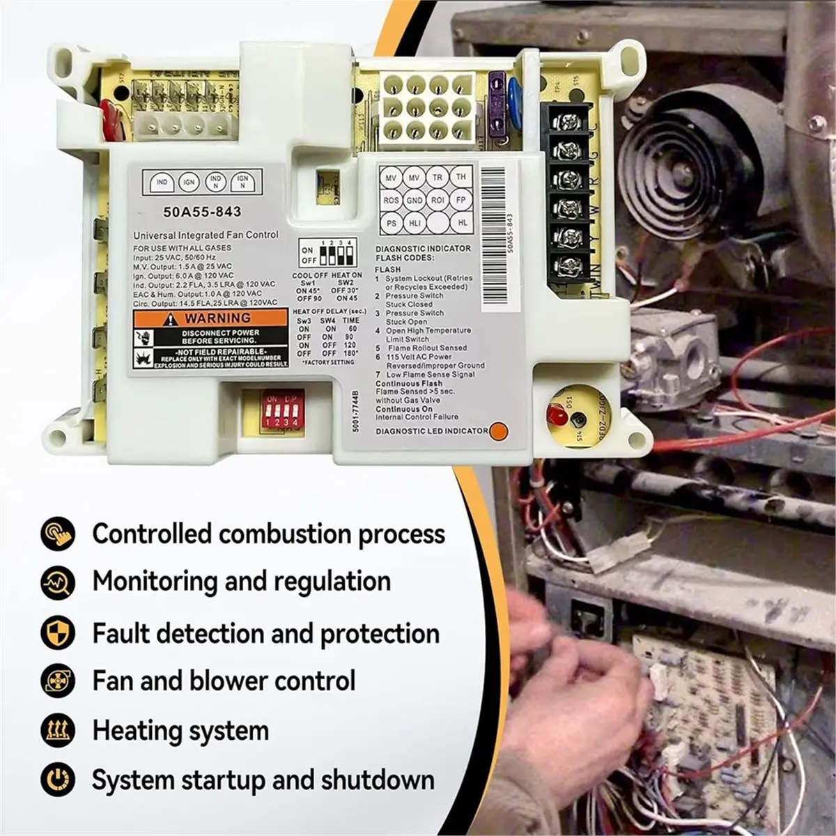 50A55-843 Furnace Control Board Module Fit for ,for Gas Furnaces,Automatic Gas Ignition Controller