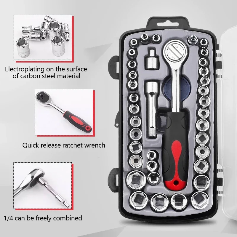 

39Pcs Ratchet Spanner Socket Wrench Set 3/8 Inch Drive Bicycle Motorcycle Car Repairing hand Tool Set Common Sockets