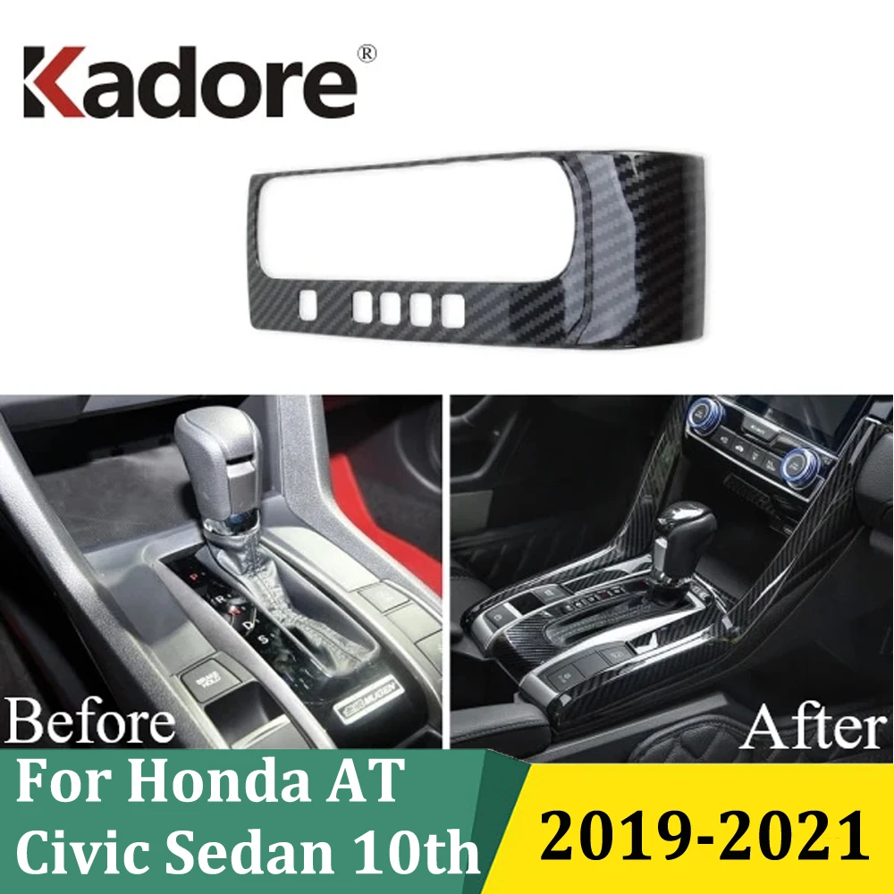 

For Honda Civic 2019 2020 2021 10th Sedan (5 gears) ABS Carbon Fiber Gear Panel Cover Frame Trim Interior Car Accessories (LHD)