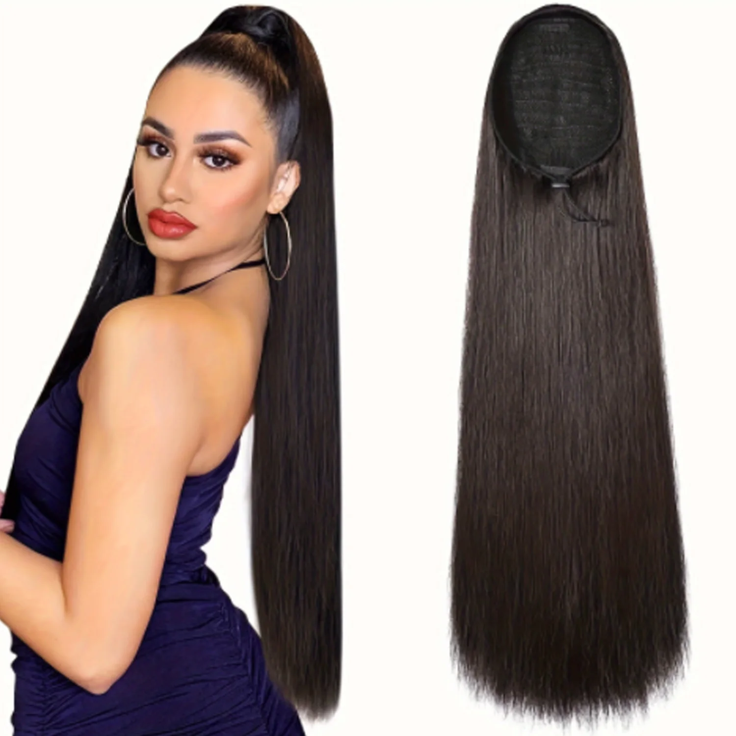 Synthetic Long Straight Ponytail Drawstring Pony Tail  Clip In Hair Extensions for Women Heat Resistant Fake Hair