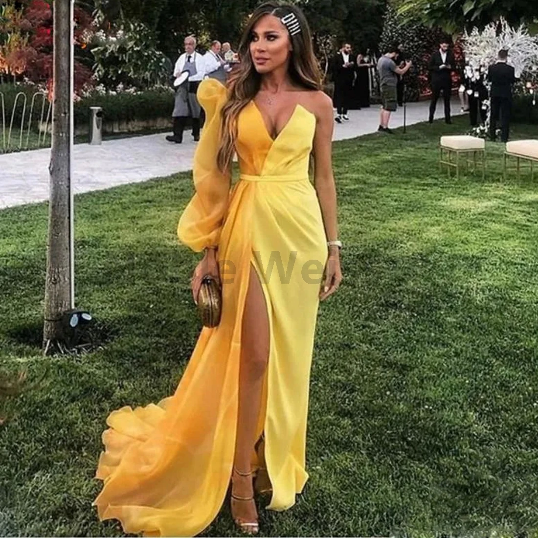 

One Shoulder Evening Dresses Women Sexy Slit Prom Gowns Formal Customized