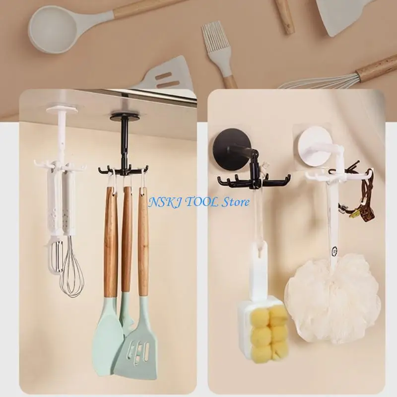L8RC 2pcs Practical Lovely Cats Rotating Adhesive Hook Sturdy Waterproof and Towel Holders for Kitchen or Bathroom