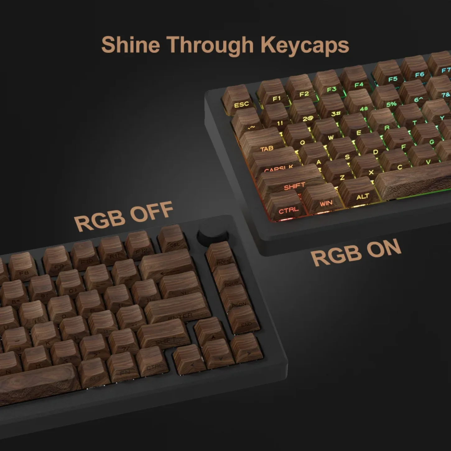 Translucent PBT Keycaps for Mechanical Keyboard, Walnut Grain Cherry, Side-engraved, DIY, 61, 87, 98, 108, 61