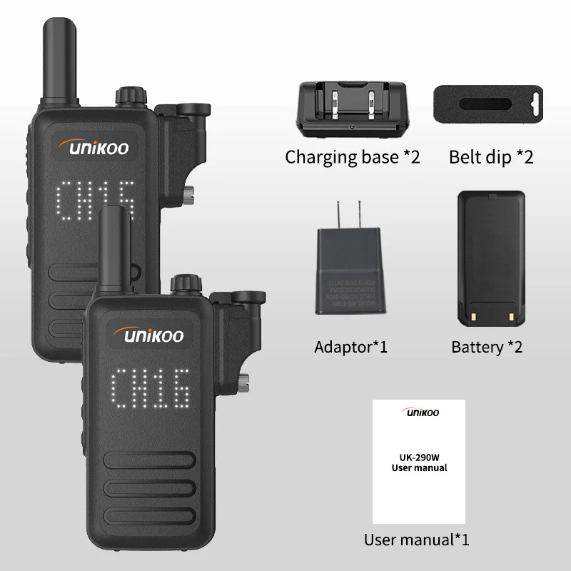 UNIKOO UK290W 2 Pcs Walkie Talkie Screen Display Long Range IP67 Waterproof Durable Portable Communication Set Two Way Radios