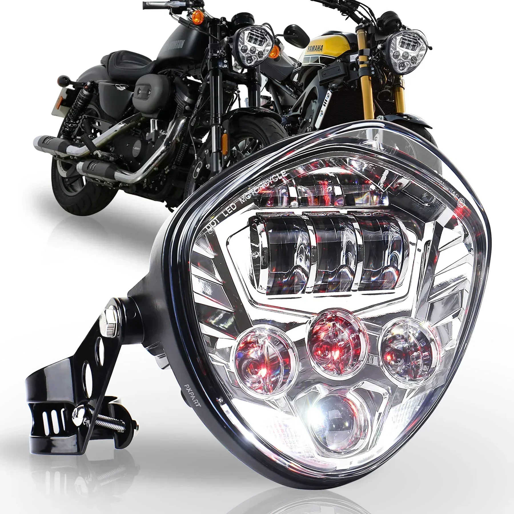 Motorcycle Headlight 7inch Hi Lo Beam White Red DRL Motorcycle LED Headlight For Har-ley Da-vidson Hondas Suzukis  Yamahs