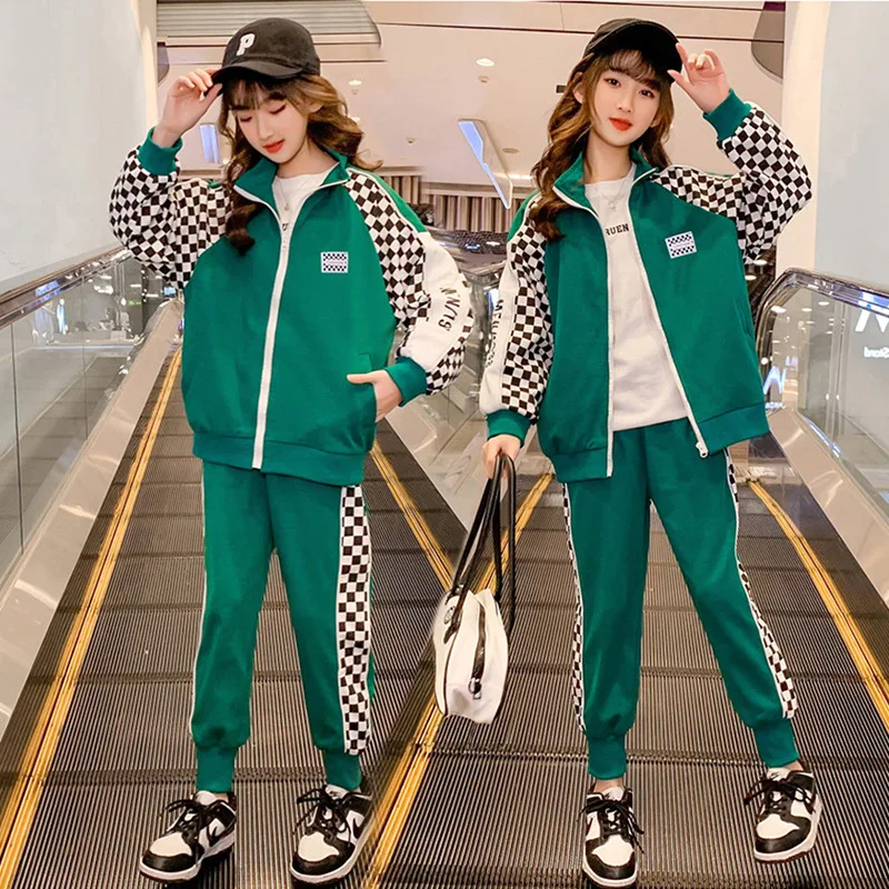 

2023 New Spring Autumn Teenage Gilrs Casual Suits Fashion Leisure Sport Suit Kids Two Piece Sets Children Clothes 5- 14 Yrs