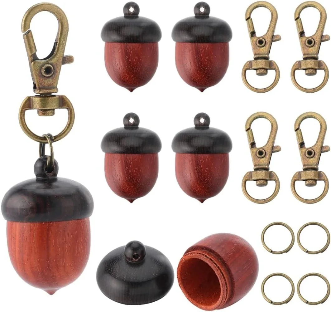 20Pcs Acorn Keychain Making Kits 5 Sets Thanksgiving Day Acorn Box Pendants Keychains Openable Screw Cap Natural Wood Nut Box