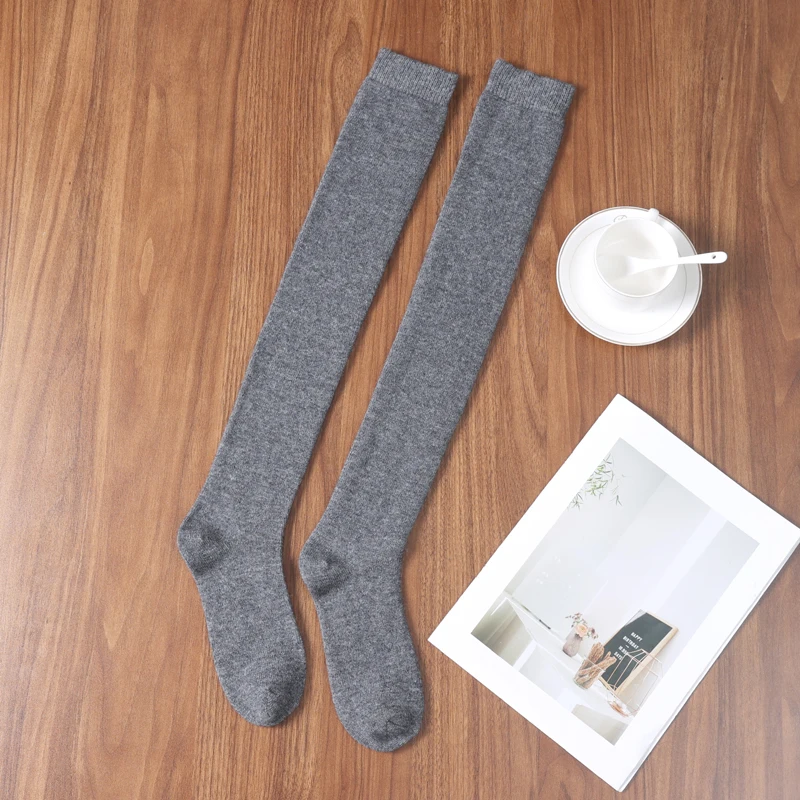 10% Cashmere Wool Socks Women's Knee Over Long Socks Solid Color Simple Versatile Long Socks Warm, Comfortable, Breathable Socks