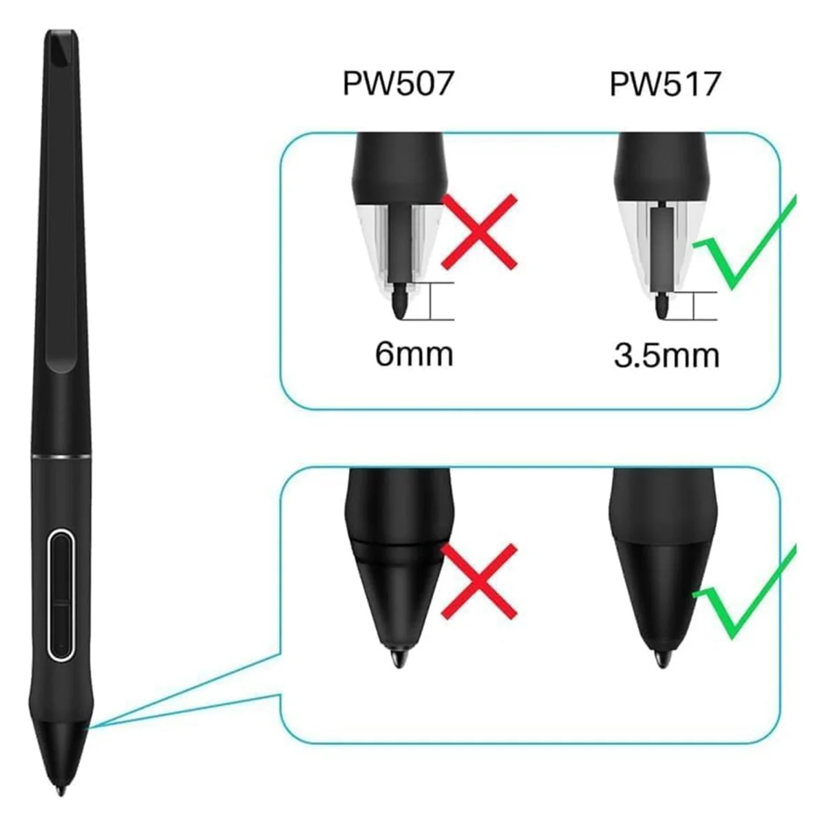 ABGV 10 Pack Replacement Nibs PN05A Compatible with Digital Pen Stylus PW517 for Pen Display Kamvas 12