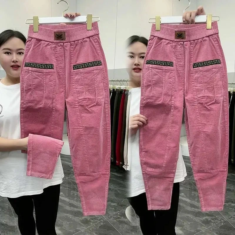 

Spring Autumn New Arts Style Women Elastic Waist Loose Ankle-length Pants All-matched Casual Cotton Corduroy Harem Pants Female