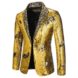 Men's Blazers Shiny Two-tone Sequin Shawl Collar Suit Male Wedding Groom Singer Dance Sequin Suit Jacket DJ Club Stage Blazer