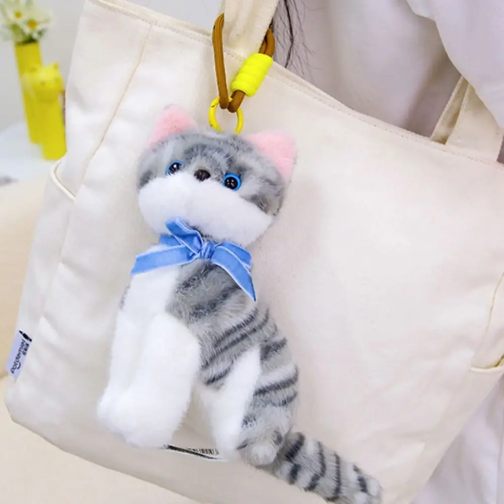 Stuffed Animal Keyring PP Cotton Small Cat Keychain Lifelike Fluffy Cat Bag Pendant Ornaments Hanging Simulated Cat Friend view 5