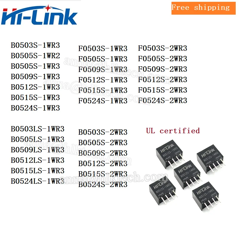 

Hi-Link 10pcs UL B0503S-1WR3 B0505S-1WR3 B0509S-1WR3 B0512S-1WR3 B0515S-1WR3 B0524S-1WR3 1W Small Size DCDC Power Module