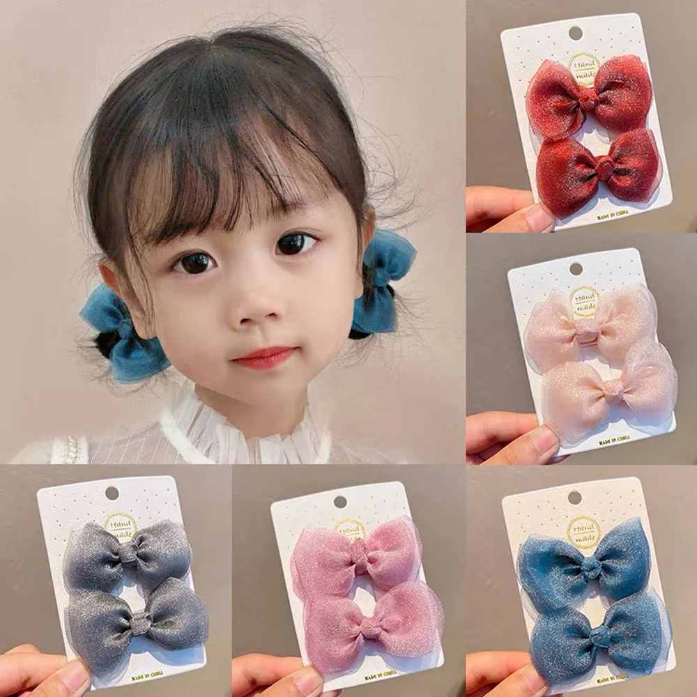 

2pcs/Set Children Ribbon Bowknot Hair Clips Non Slip Alligator Barrettes Toddler Girls Sides Bangs Hairpins Cute Daily Headwear