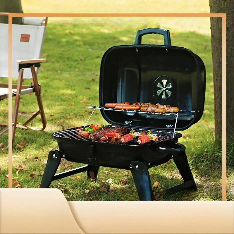 Portable Charcoal BBQ Grill Small Outdoor Camping Barbecue Fire Pit Stove for Picnic Field Cooking Tea Making Household Use