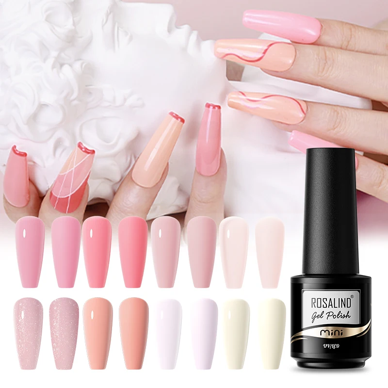 

ROSALIND Pink Nude Gel Nail Polish For Manicure Long Lasting Cured with UV LED Lamp Hybrid Varnishes Base Top Matte Coat