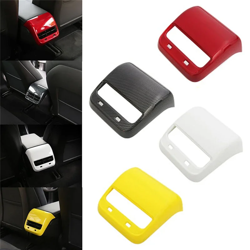 Car Rear Air Vent Outlet Frame Protect Cover ABS Red Yellow White For Tesla Model 3 Model Y 2017-2020 Black Carbon Fiber