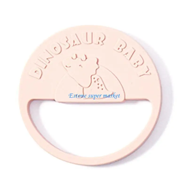 سوار مضغ حسي من السيليكون 090B مع حلقة تسنين على شكل ديناصور من خشب الزان الطبيعي