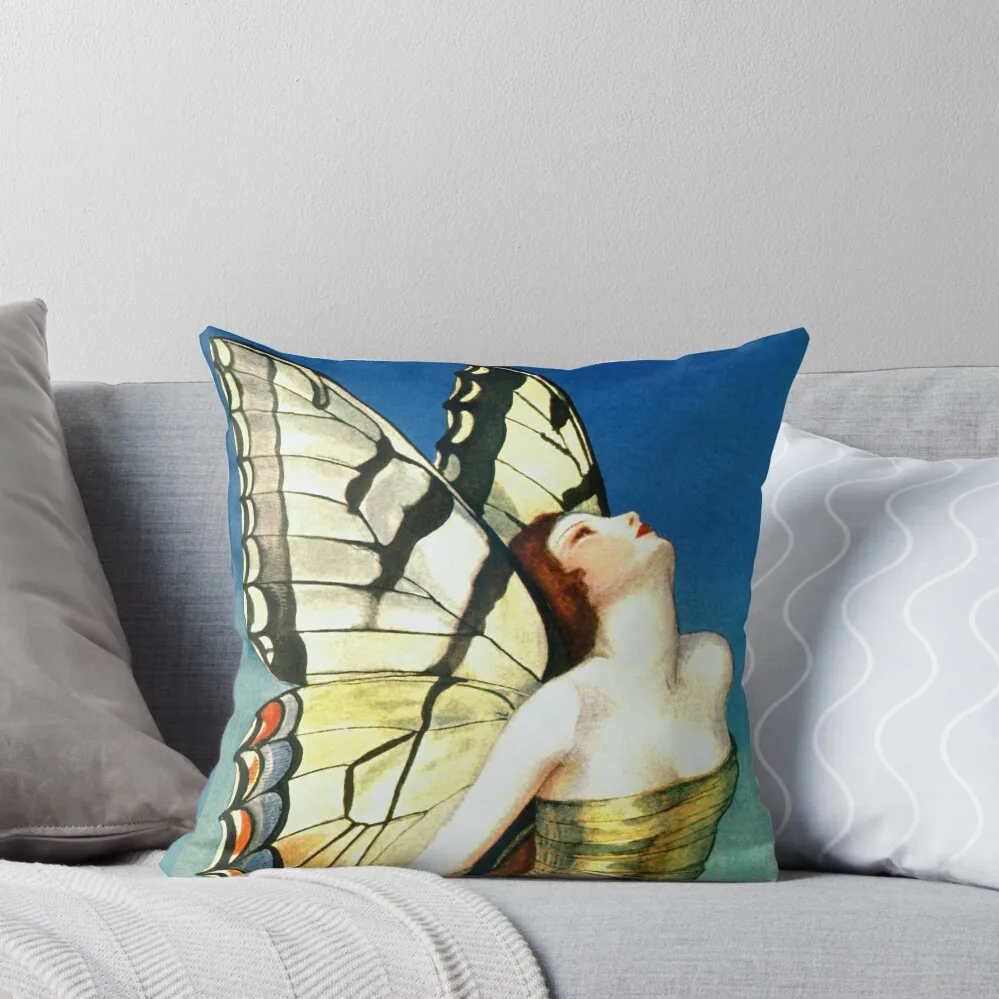 

Vintage Art Deco Butterfly Woman Throw Pillow christmas ornaments 2024 anime girl Christmas Pillows Room decorating items pillow