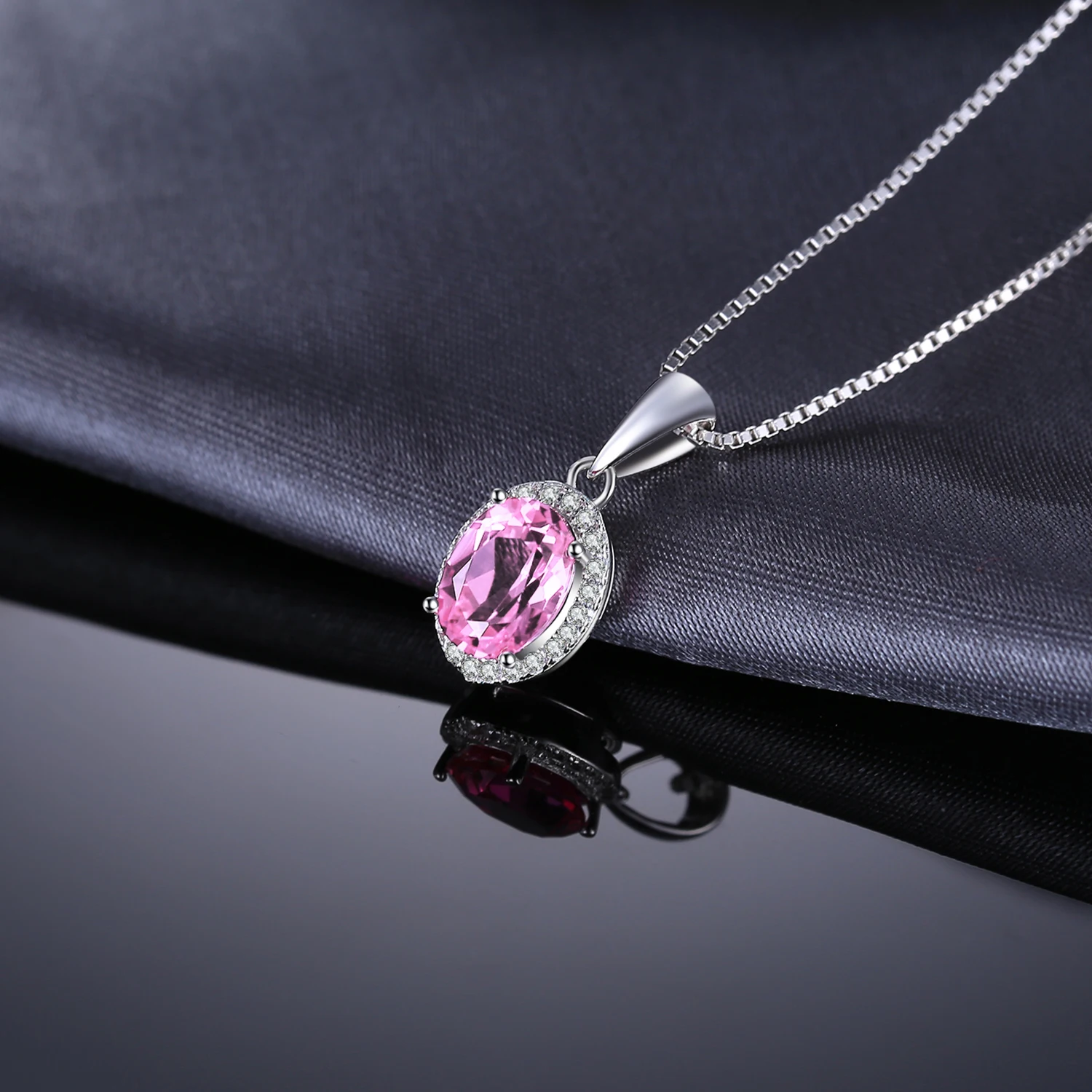 JewelryPalace 1.7ct Created Pink Sapphire 925 Sterling Silver Halo Pendant Necklace for Woman Fashion Engagement Gift No Chain