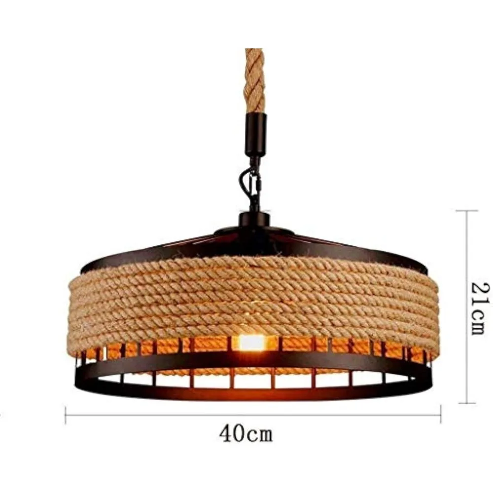 Industrieller Kronleuchter, 30/40 cm, Vintage-Hanfseil-Pendelleuchte, Deckenleuchte, rustikale Pendelleuchte für Restaurant, Bar, Zuhause – Detail 3