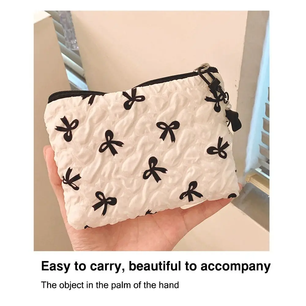 Portable Quilted Cotton Makeup Bag Little Bow Large-Capacity Girls' Make Up Organizer Travel Cosmetic Bag for Women