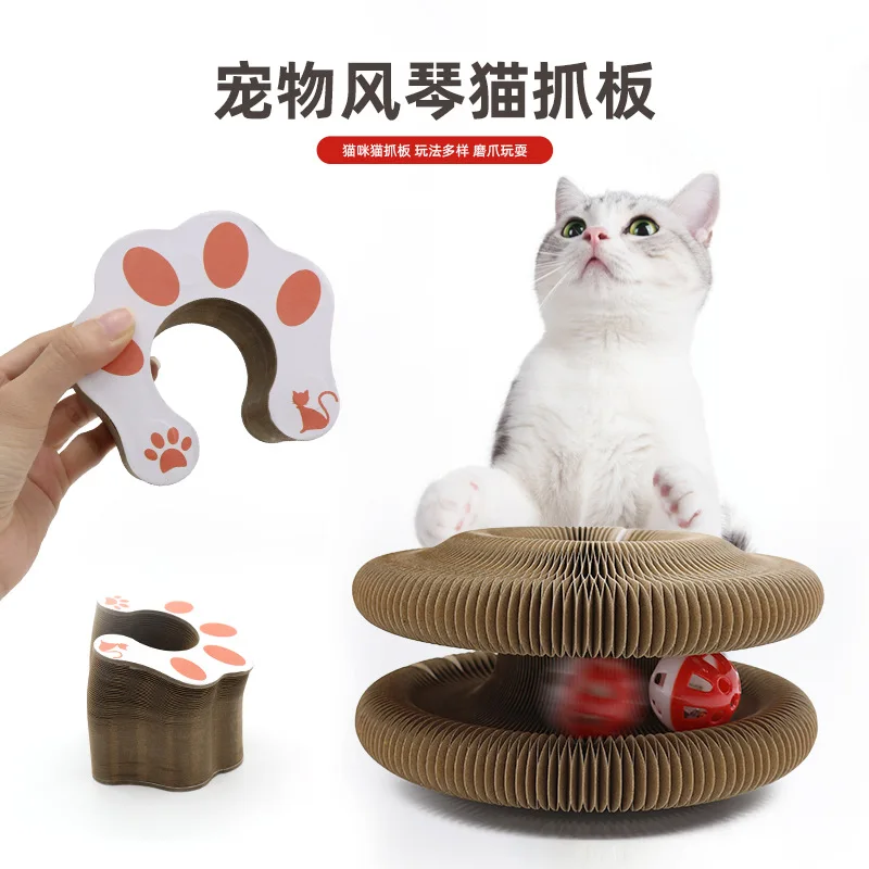 

Accordion Cat Scratching Board Toy with Bell, Claw Grinding Climbing Frame, Corrugated Paper Self-Entertainment Durable Cat Hous
