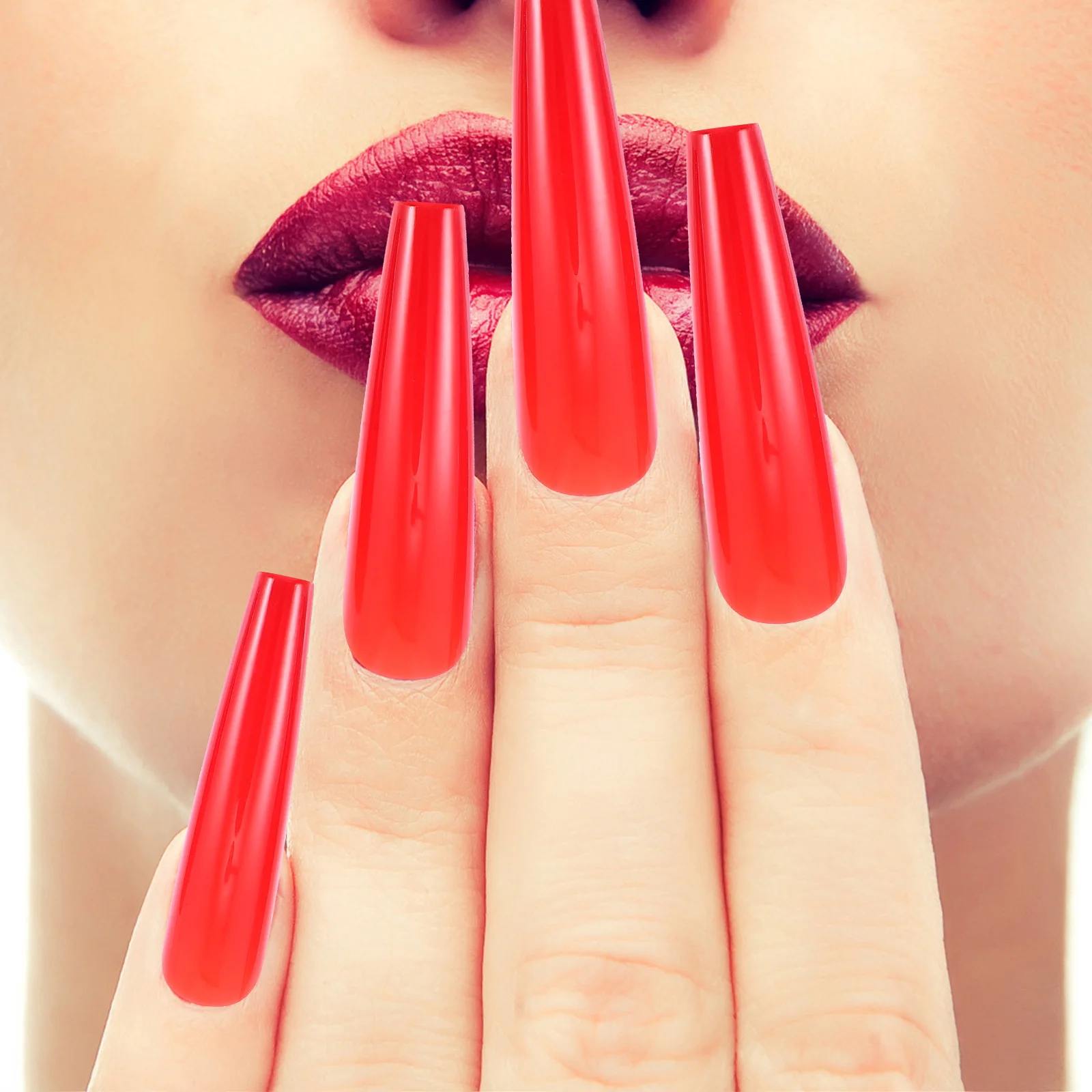 

48Pcs Long Fake Nails Pure Color Ballet Nail Tips DIY Artificial Nails for Salon Full Cover False Nail Ballet Fingernails