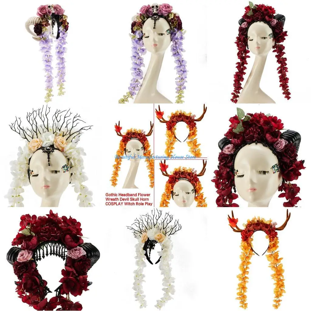 

E56A Oversized Flower Horn Cosplay Halloween Party Headband Live Cosplay Accessories